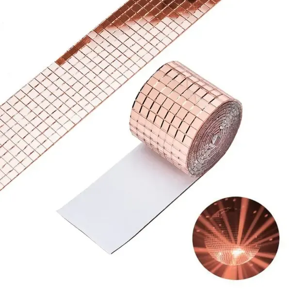 DIY spejlmosaik. Selvklæbende mini-spejle i ægte glas. Mål: 4x30cm - 472 stk. Rosegold.