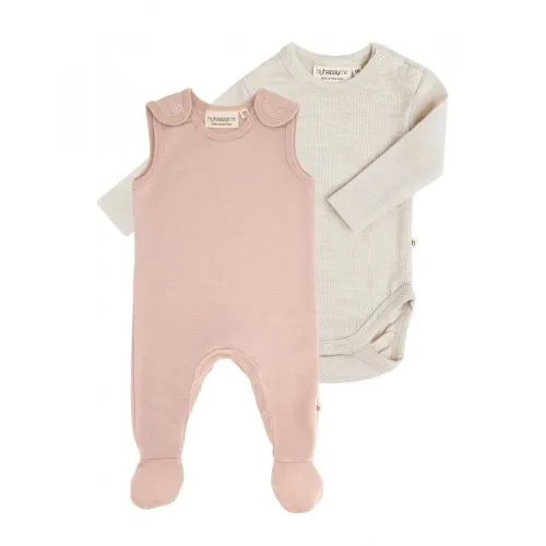 2-pak Uldpakke Til Baby, Romper Med Fødder & Body Med Knap I 100% Merinould 56 Soft Nature
