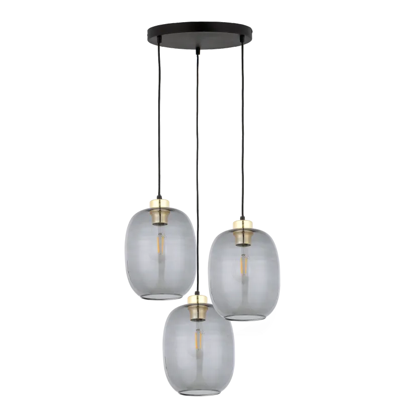 TK Delta loftlampe, m. 3 skærme - glas, guld og sort metal