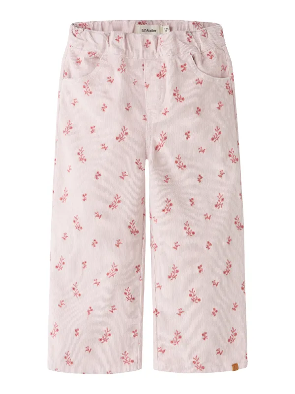 Lil Atelier Nelly - Cord Wide Pant - Hushed Violet / Flower Emb. - 92 cm