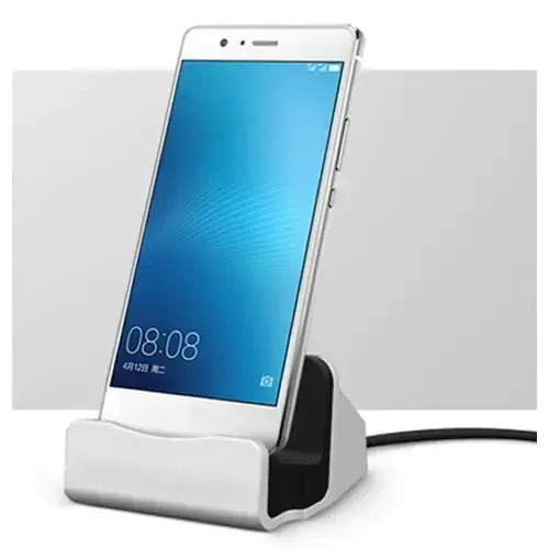 Micro-USB dock. Bordlader med micro-usb. Silver.