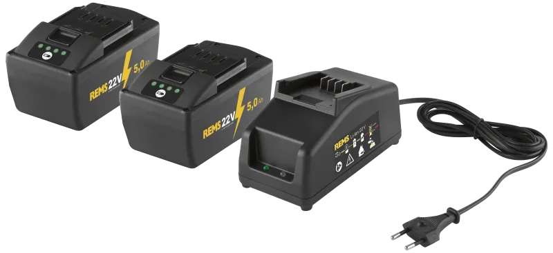 REMS PowerPack 2×22v/5,0Ah battterier + 90W lader