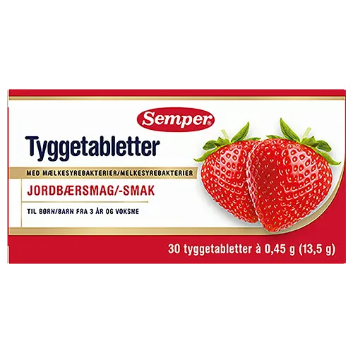 Semper Tyggetabletter Med Mælkesyrebakterier Jordbærsmag (30 stk)