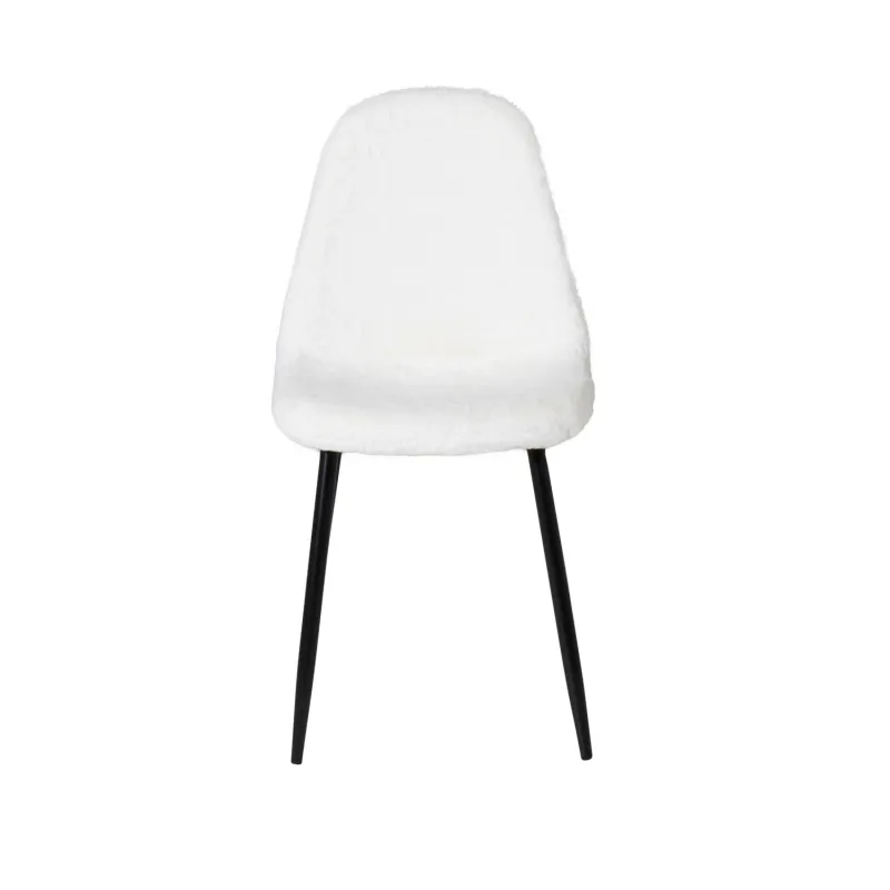VENTURE DESIGN Polar Fluff spisebordsstol - hvid polyester teddystof og sort metal