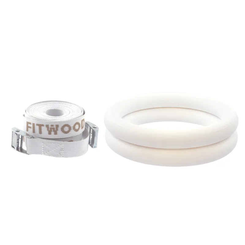 FitWood ULPU Gymnastikringe 28mm - Hvid-overflade / Hvid Strop