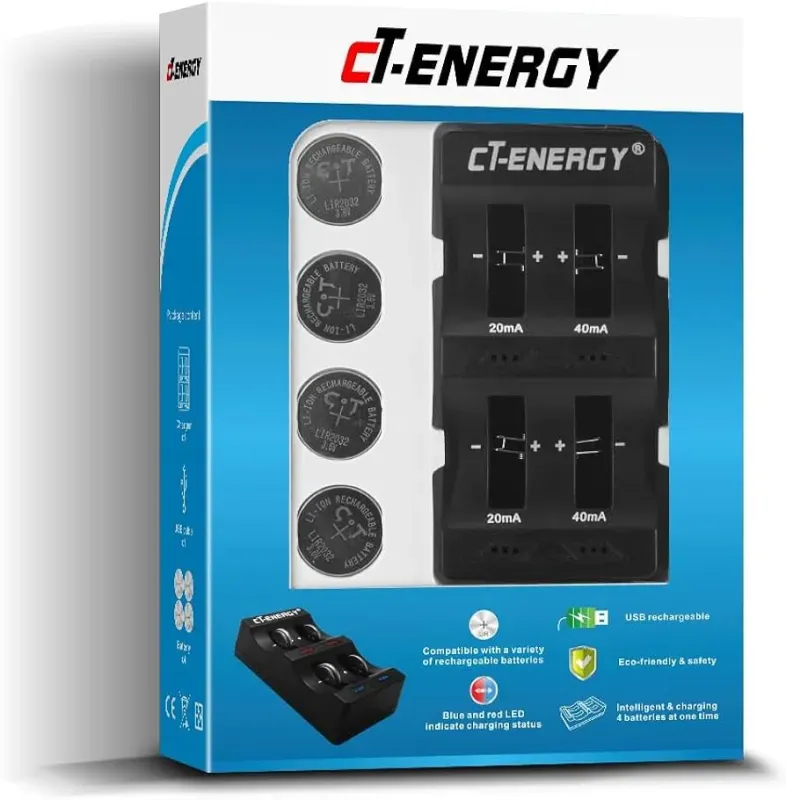 cT-Energy Lader til knapceller + 4xLIR2032