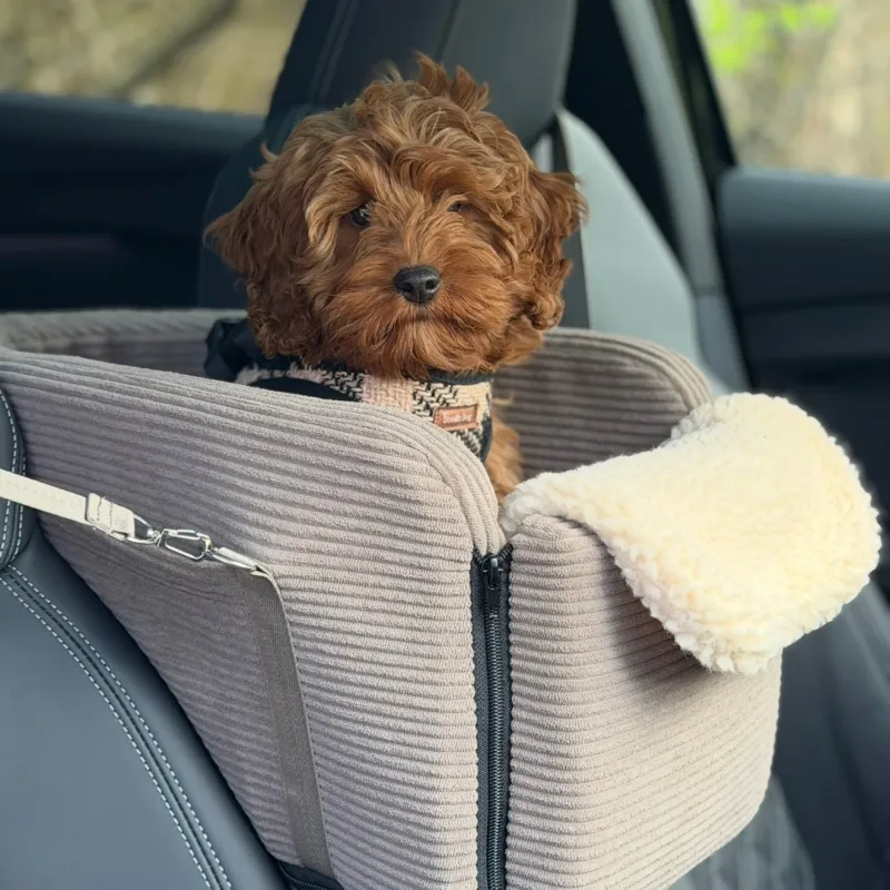 Agnes bilsædet til hunde i lys brun - midterkonsol