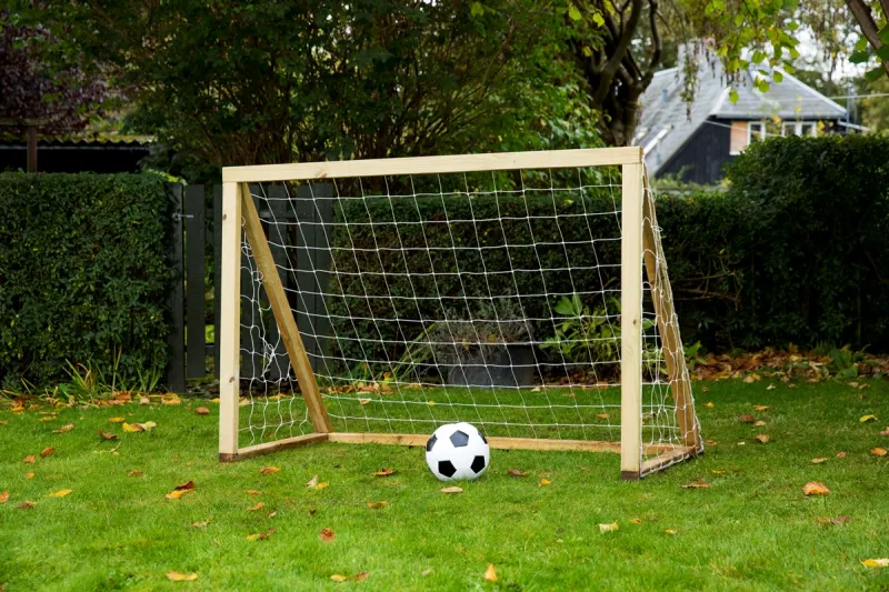 Fodboldmål i TRÆ - 150 cm x 120 cm med net  - KRAFTIG KVALITET - HURTIG LEVERING