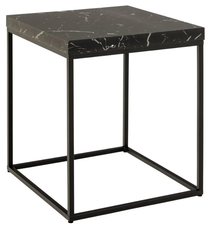 ACT NORDIC Barossa sofabord - kvadratisk, top sort marmor Marquina ru papir, stel mat sort ru pulverlakeret stål