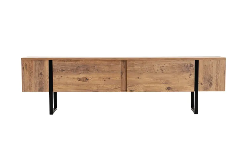 NORDVÄRK Serenity TV-bord, m. 2 låger - Atlantic Pine melamin og sort (180x29,5)