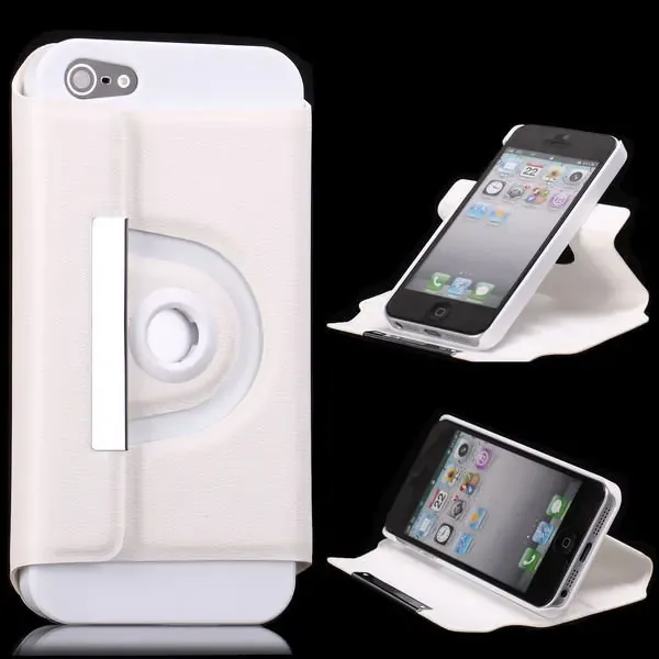 iPhone 5/5S/SE - 360° Rotating Cover / Stand. Hvid.