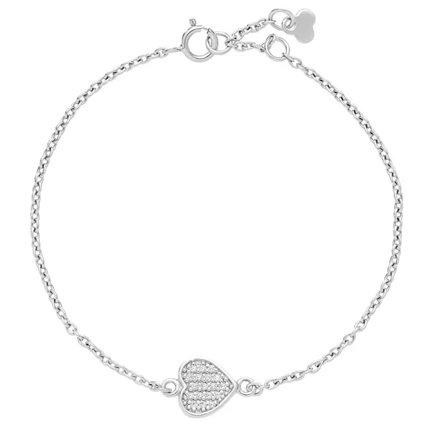 Armbånd i Sterlingsølv med Hjerte og Zirkoniasten - 14 til 16 cm
