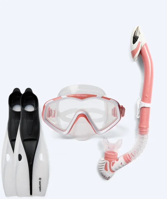 Watery snorkelsæt til voksne (fra 15 år) - Leach/Breeve - Hvid/lyserød - Snorkelsæt til voksne (+16 år)