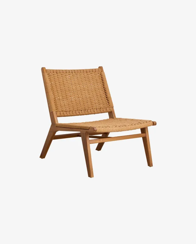Nordal - CLUB loungestol i teaktræ og flet  -  B62 × D73 × H75 cm