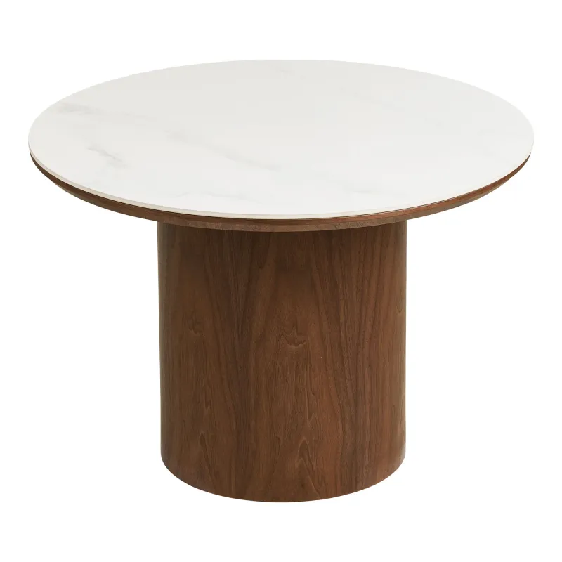 Noli sofabord, keramisk bordplade/askefiner, hvid/mørkebrun, Ø60cm