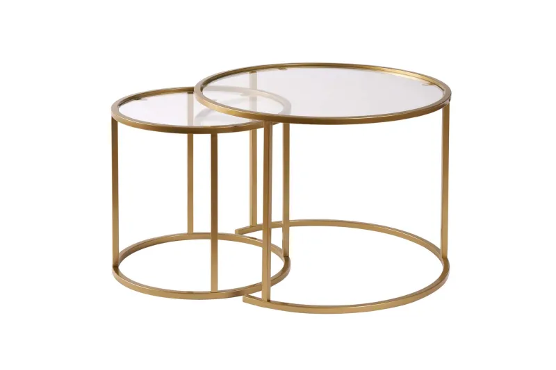 NORDVÄRK Aurum sofabordssæt, rund - klar glas og guld metal (Ø60, Ø42) (Sæt med 2)