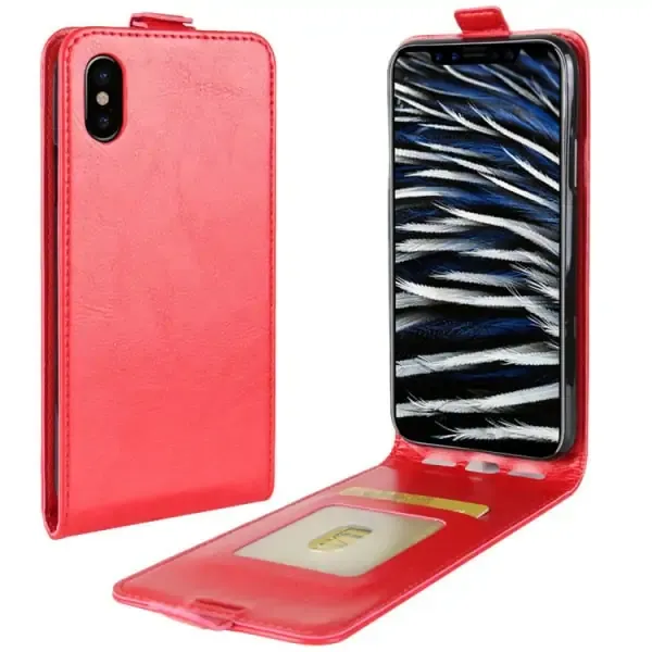 Læder top-flip cover til iPhone X/XS. Rød.