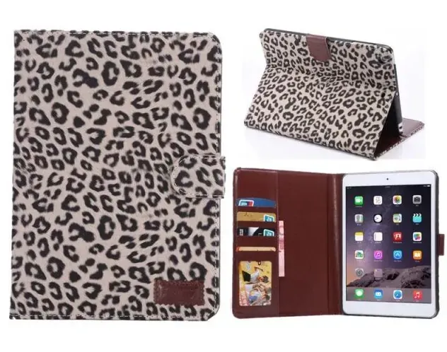 Leopard cover med kreditkortholder til iPad Mini 1/2/3. Grå.