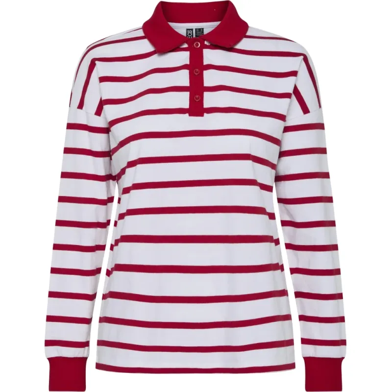 PIECES dame polo PCAMILIE - Bright White High risk red