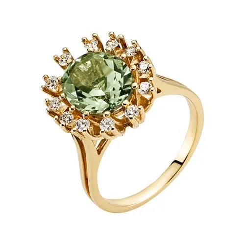 Diamant Ring i 14 kt. Guld med grøn Ametyst - 0,36 ct.