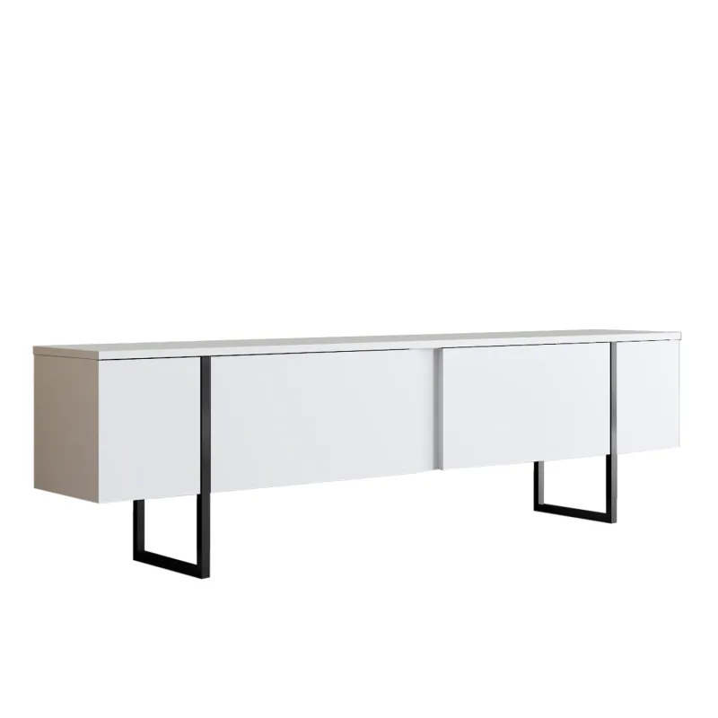NORDVÄRK Luxe TV-bord, m. låger - hvid melamin og sort metal (180x30)