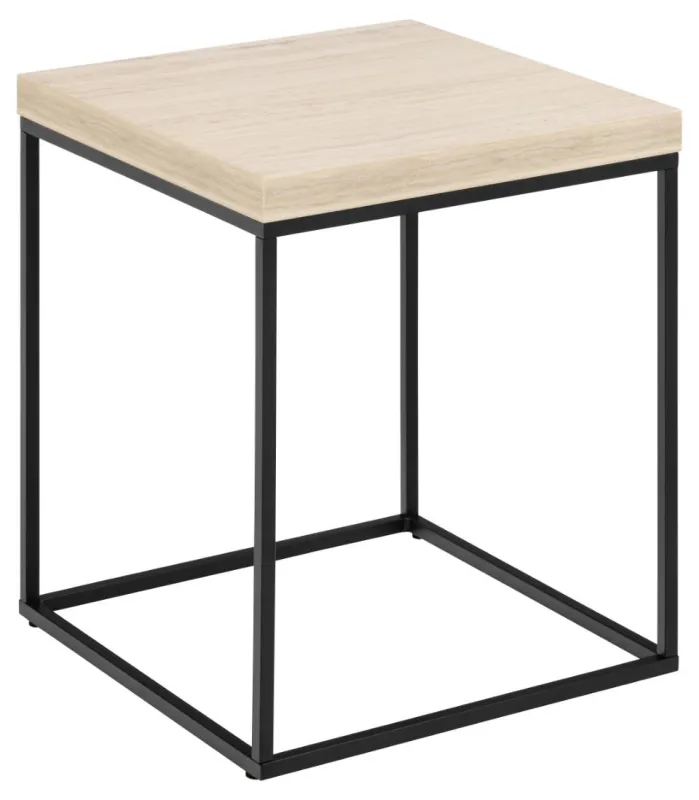 ACT NORDIC Barossa sofabord, kvadratisk - beige papir travertinlook og sort stål (40x40)