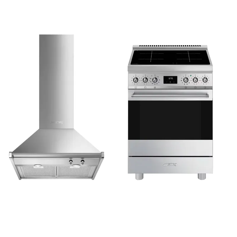 Smeg Classic induktionskomfur + emhætte 60 cm, rustfrit stål