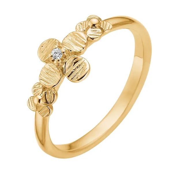 Ring 8 kt. Guld med Blomster og Zirkoniasten