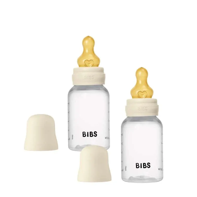 BIBS Bottle - Sutteflaskesæt - Plastik - Naturgummi/Slow Flow/Rund - 150ml - 2-Pak - Ivory
