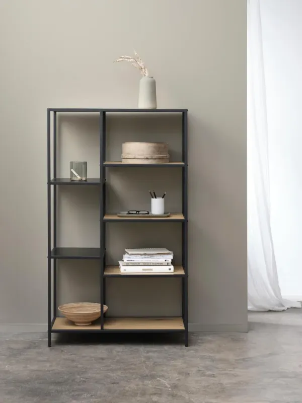 Altino reol  -  Wild Oak melamin og sort metal, 146x80x31,6cm