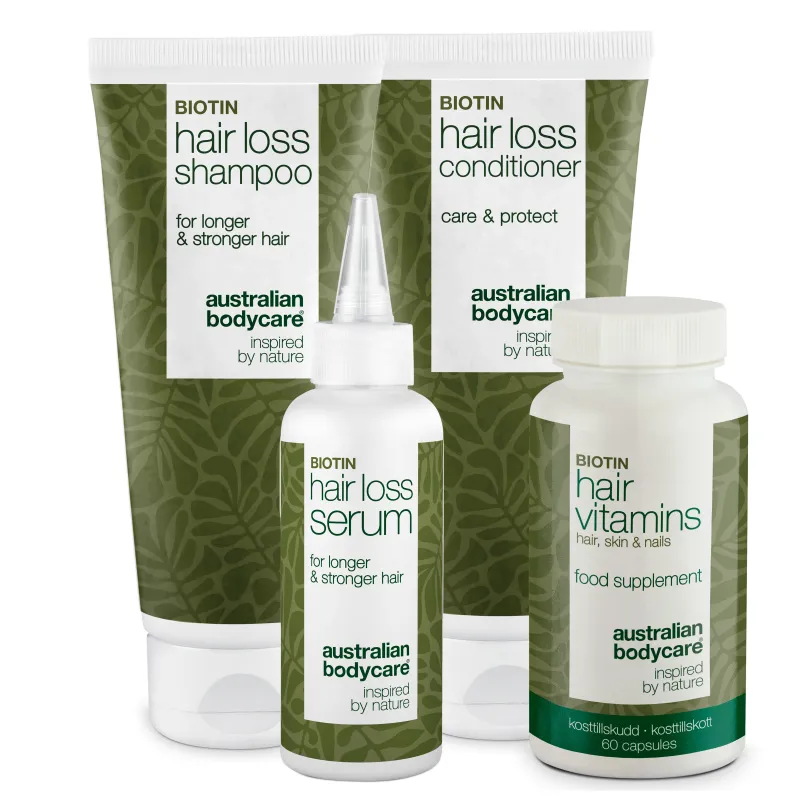 Pakke til hårtab og tyndt hår â Hårtabsprodukter med Biotin, Tea Tree Oil og Capilia Longa