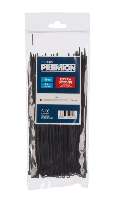 Kabelbinder sort 200 mm x 3,6 mm 100 stk