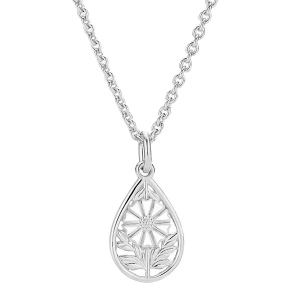 Collier i Sterling Sølv med Dråbevedhæng og Marguerit