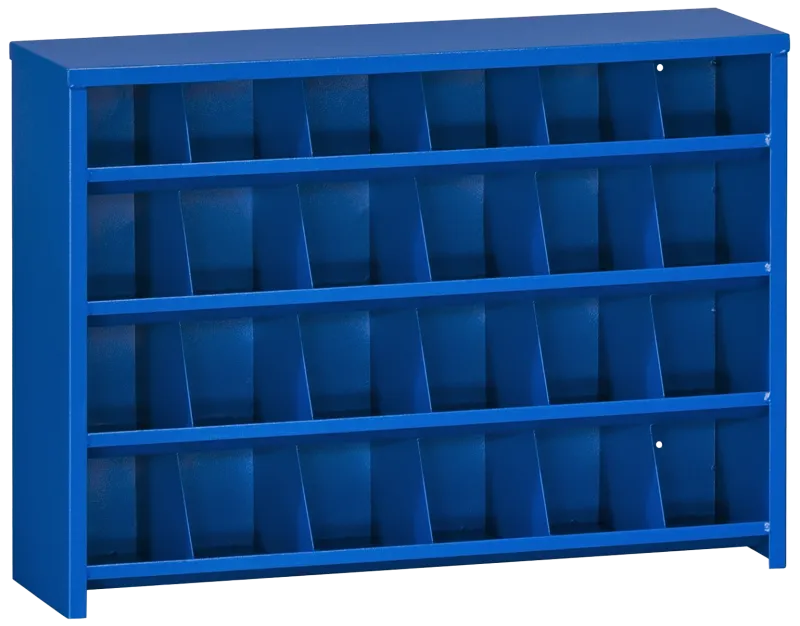 Boltreol blålakeret metal 800×560×220mm, 24 rum