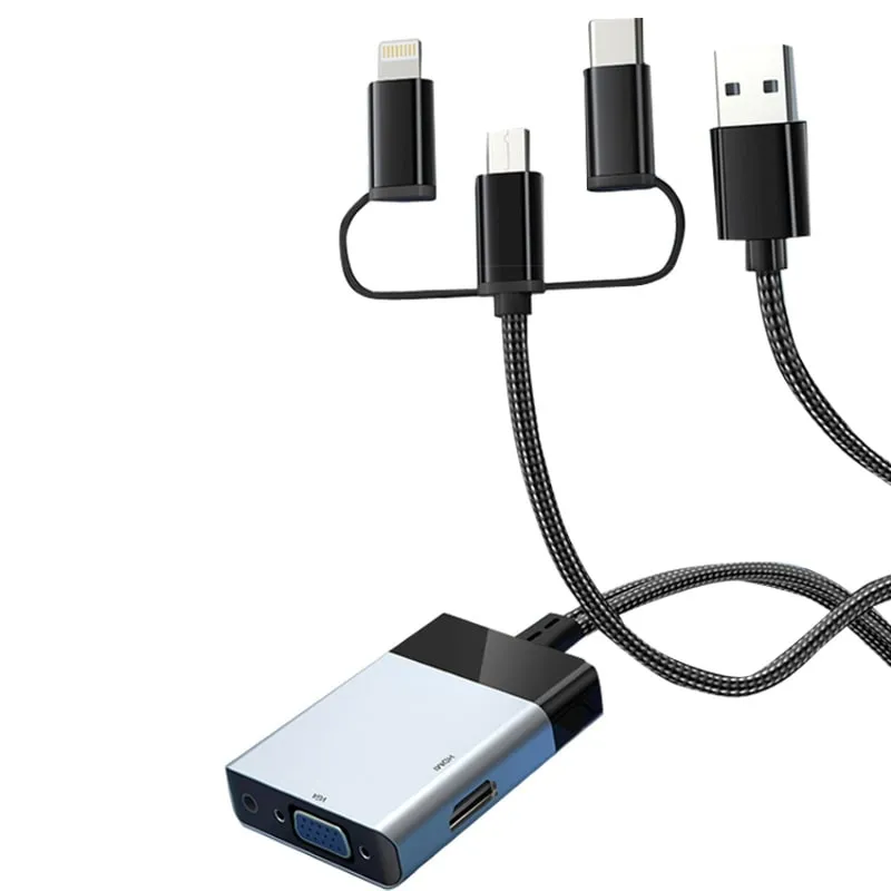 3-i-1 Skærmspejlingsenhed til Skærmdeling. USB til HDMI/VGA 3 in 1