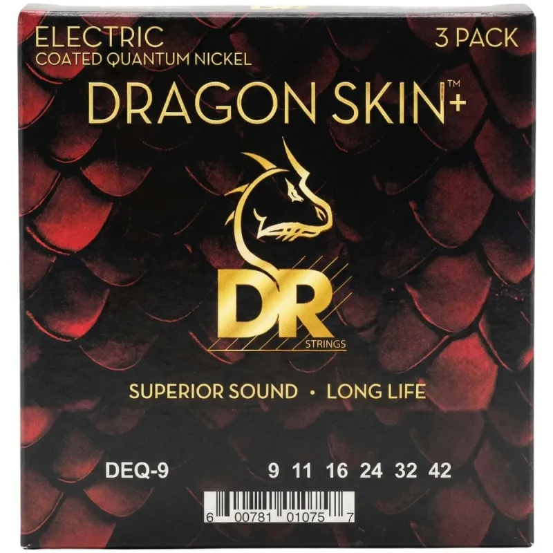 DR Strings DEQ9 3PK Dragon Skin+ el-guitar-strenge, 009-042 (3 sæt)