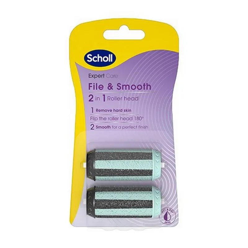 Scholl - File & Smooth 2 in 1 Roller Head - 2 Pak