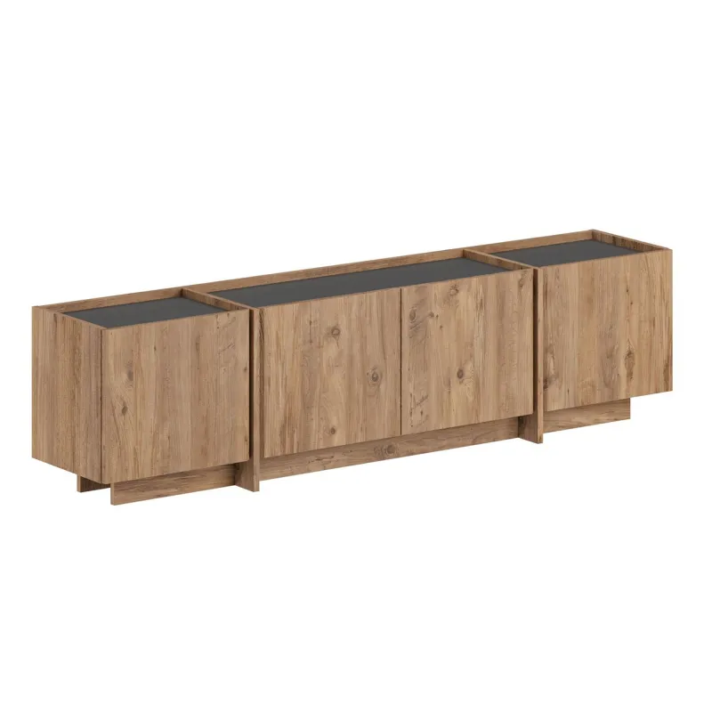 FUNZI LIVING Lowen TV-bord, m 4 låger - antracitgrå og Atlantic Pine melamin (180x35)
