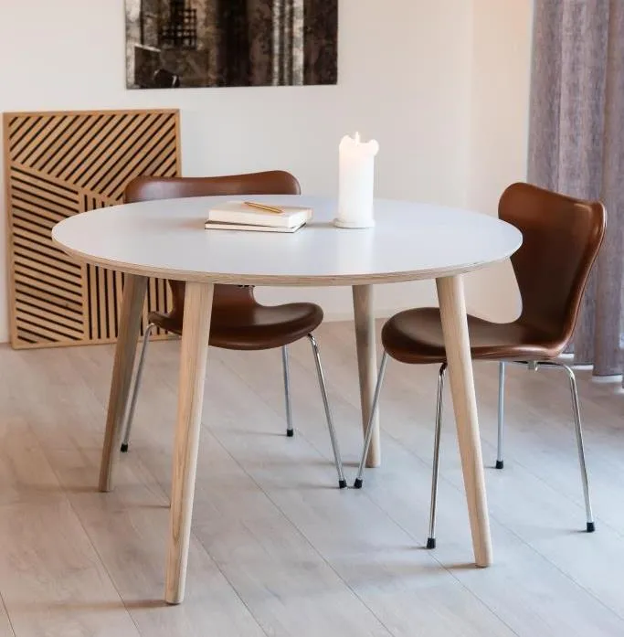 DT 100 - Rundt Spisebord i hvid laminat, tre størrelser Bord med fast plade, ø