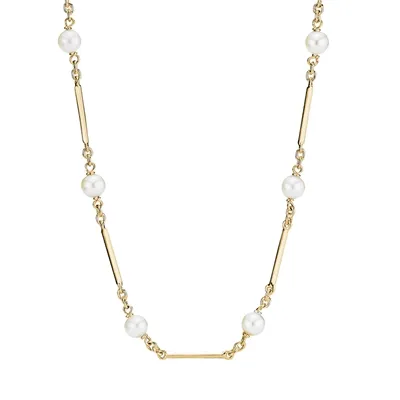 Collier i 8 kt. Guld med Ferskvandsperler og Pinde - 45 cm