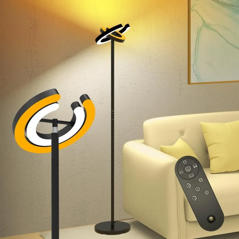 LED Gulvlampe - Transformbar med fjernbetjening - Kontor/hjem - 2000 Lumen - Sort