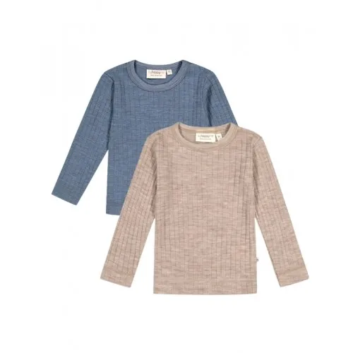 Langærmet T-shirt I 100% Merino Uld, Oeko-tex®, 2-pak 80 Beige - Blue Melange
