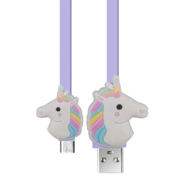 Sjovt, sødt & flot Cartoon Micro USB opladekabel. Enhjørning.