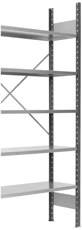 Lagerreol 210×100×40cm, åben gavl, følgesektion