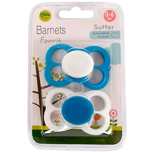 Barnets Favorit Luftsutter Silikone 0-6 Mdr. Blå/Hvid (2 stk)