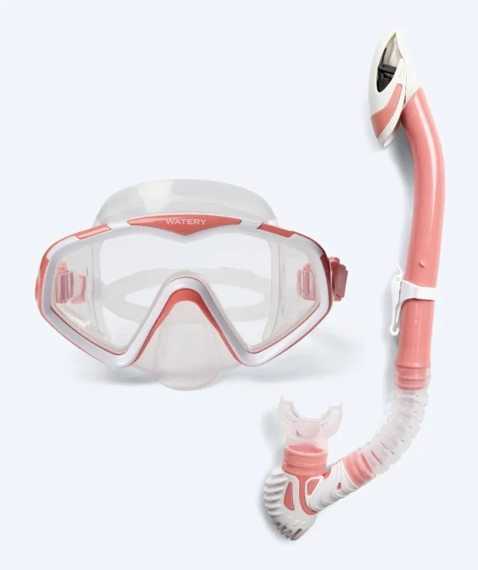 Watery Combo snorkelsæt til voksne (fra 15 år) - Leach Pro - Hvid/lyserød - Snorkelsæt til voksne (+16 år)