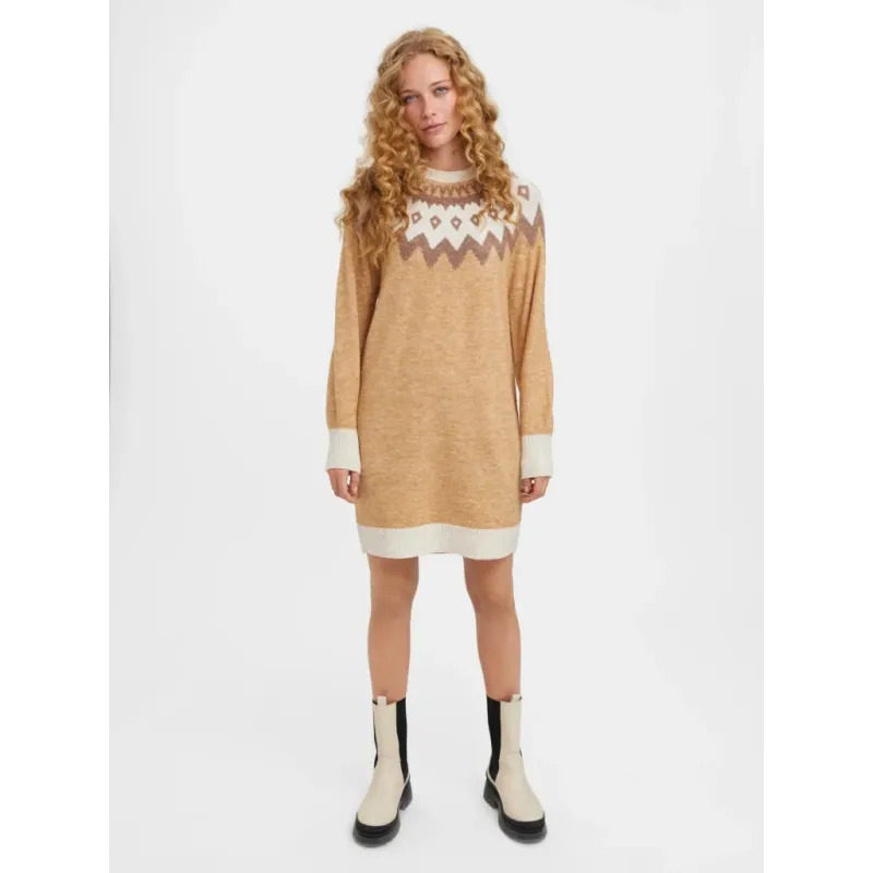 Vero Moda dame strik kjole VMSIMONENEW - Tan W. BIRCH + AZTEC