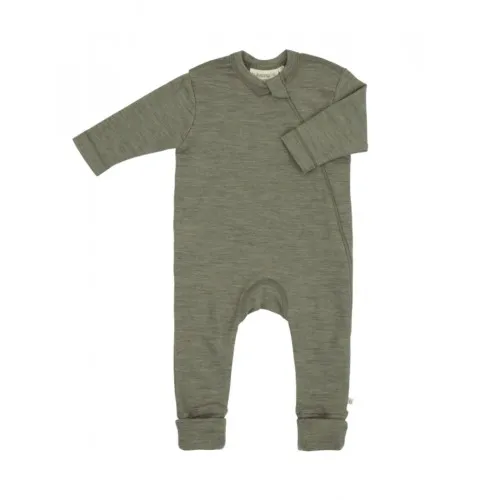 Heldragt I 100% Økologisk Merino Uld Med Lynlås I Siden Til Baby Moss Melange 56