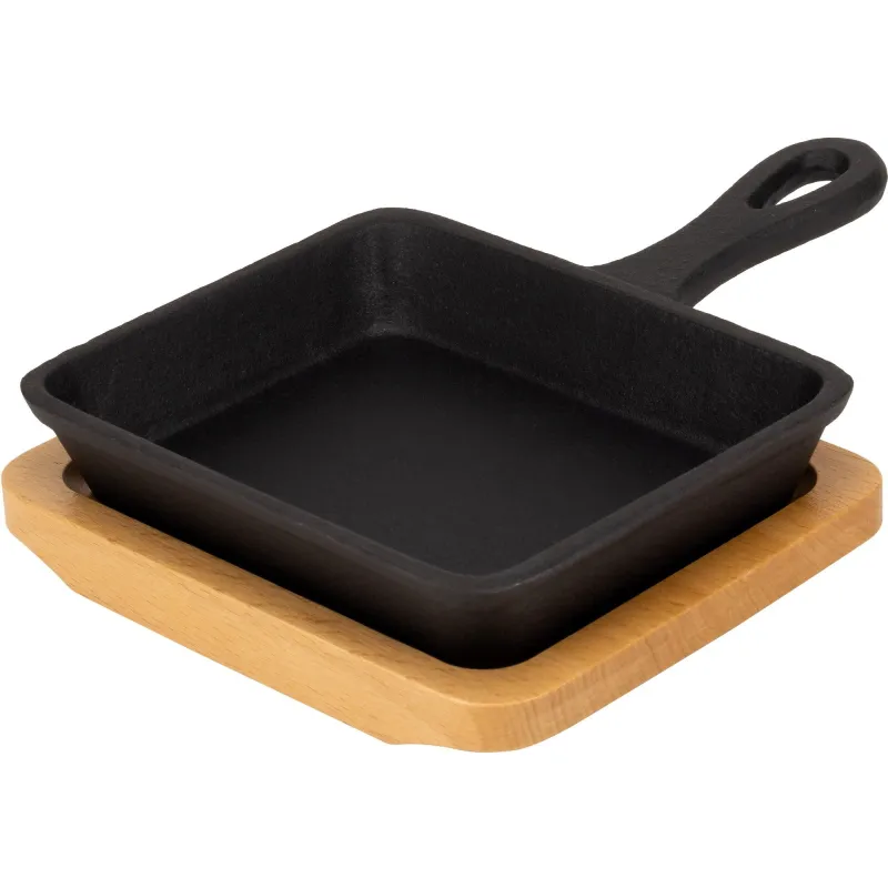 Essentials Støbejerns Serveringspande 12 cm, bordskåner i træ
