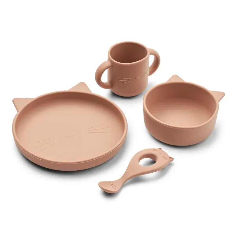 Liewood Vivi Baby Spisesæt - 4 dele - Silikone - Cat/Dark Rose